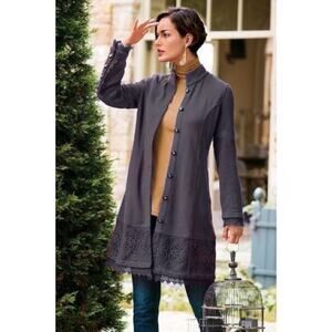Soft Surroundings Chelsea Lace Embellished Gray Jacket Size Small Petite